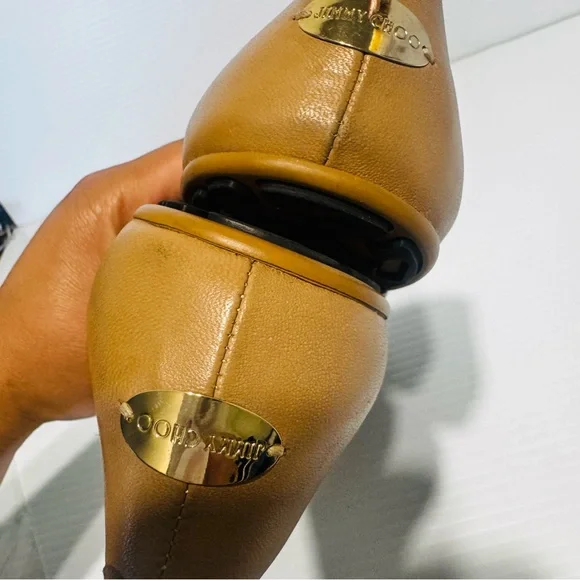 Jimmy Choo Nude Leather Crystal Toe Ballet Flats Size 40 - Picture 14 of 14